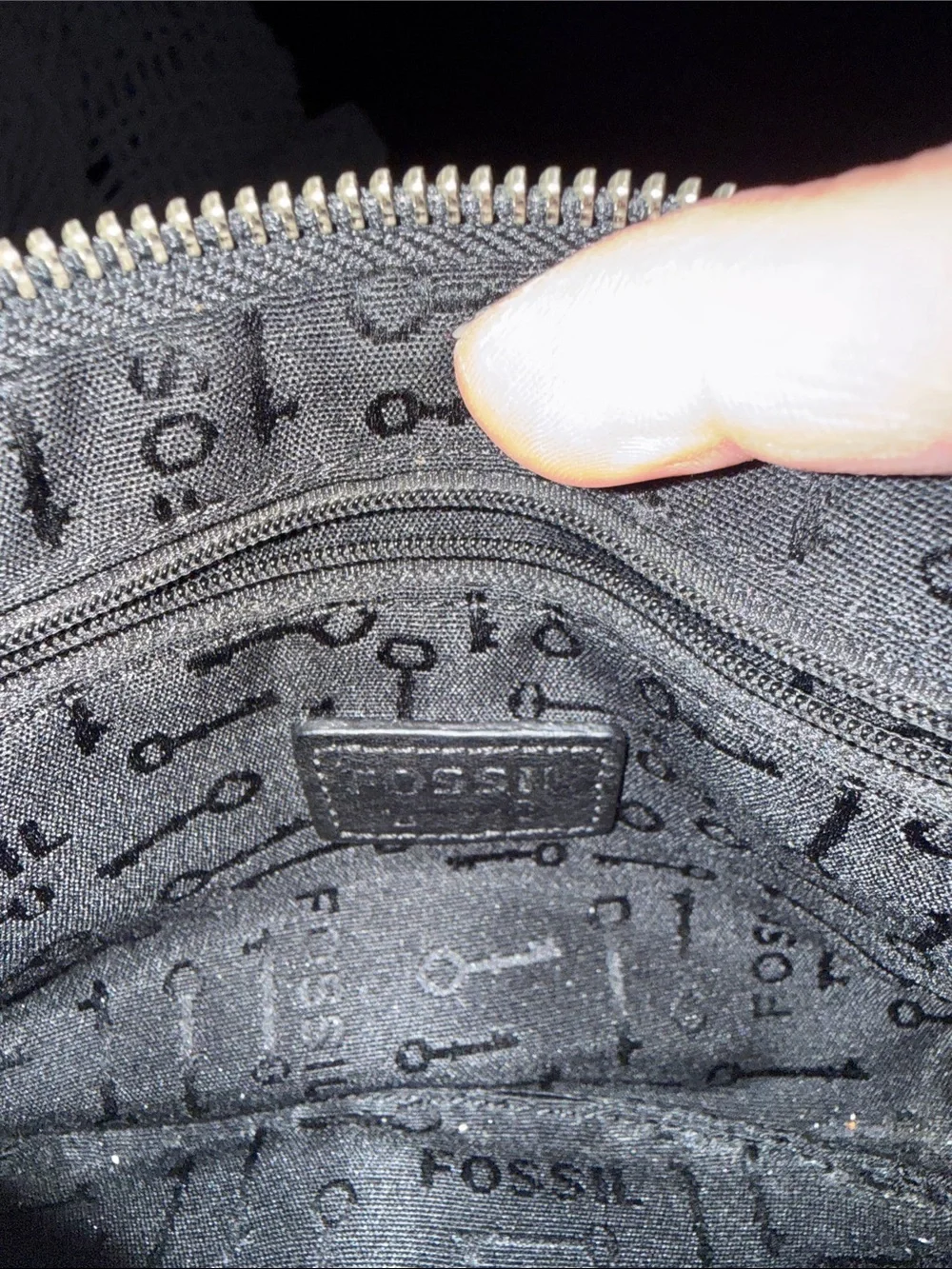 Fossil Black Leather Compact Crossbody Bag with bag charm